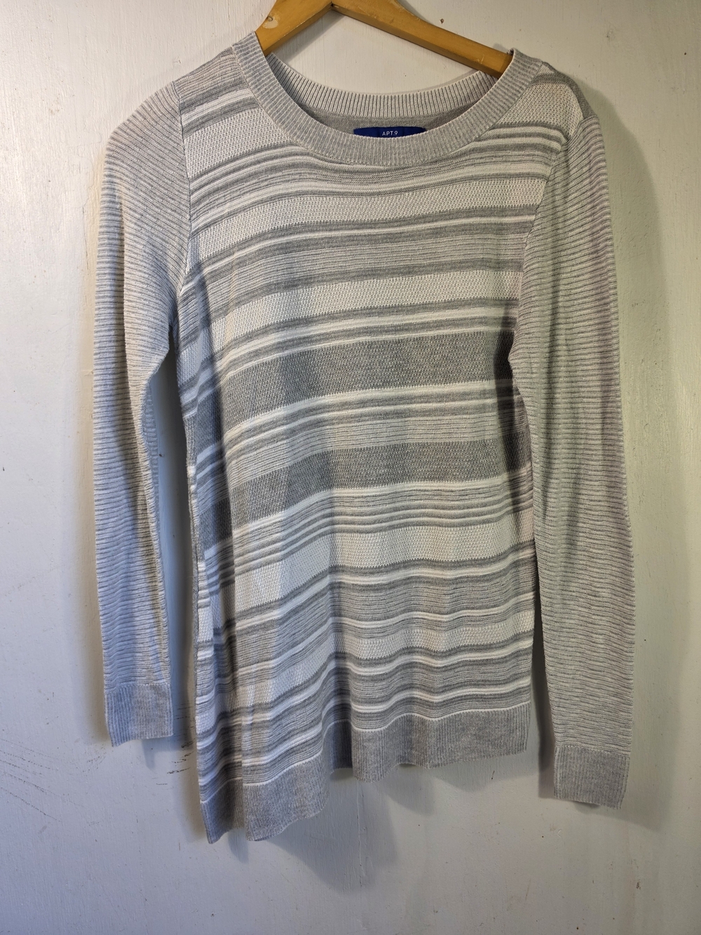 Apt. 9 Gray  White Striped Asymmetric Knit Sweater